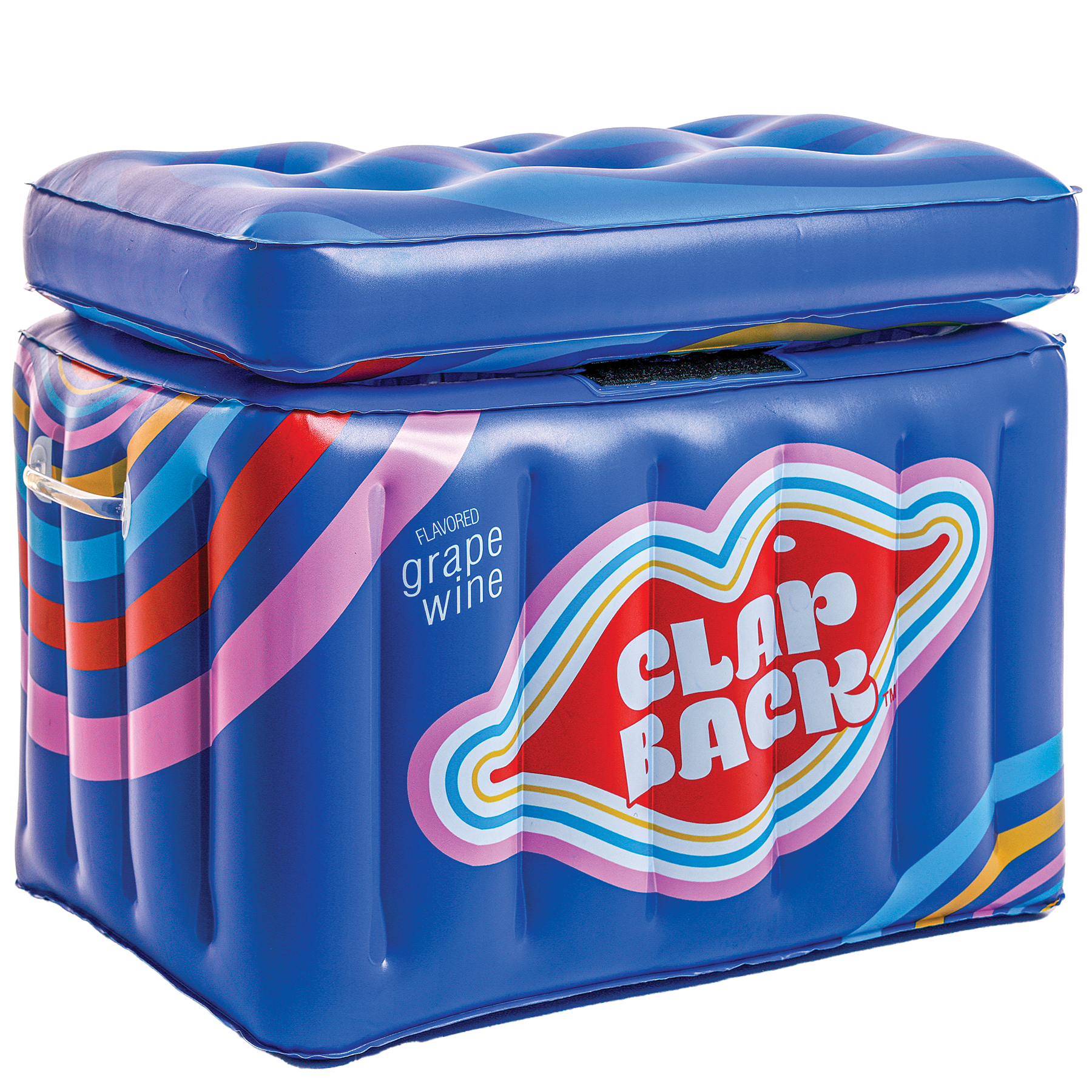 Inflatable cooler with 'Clap Back' design on a white background