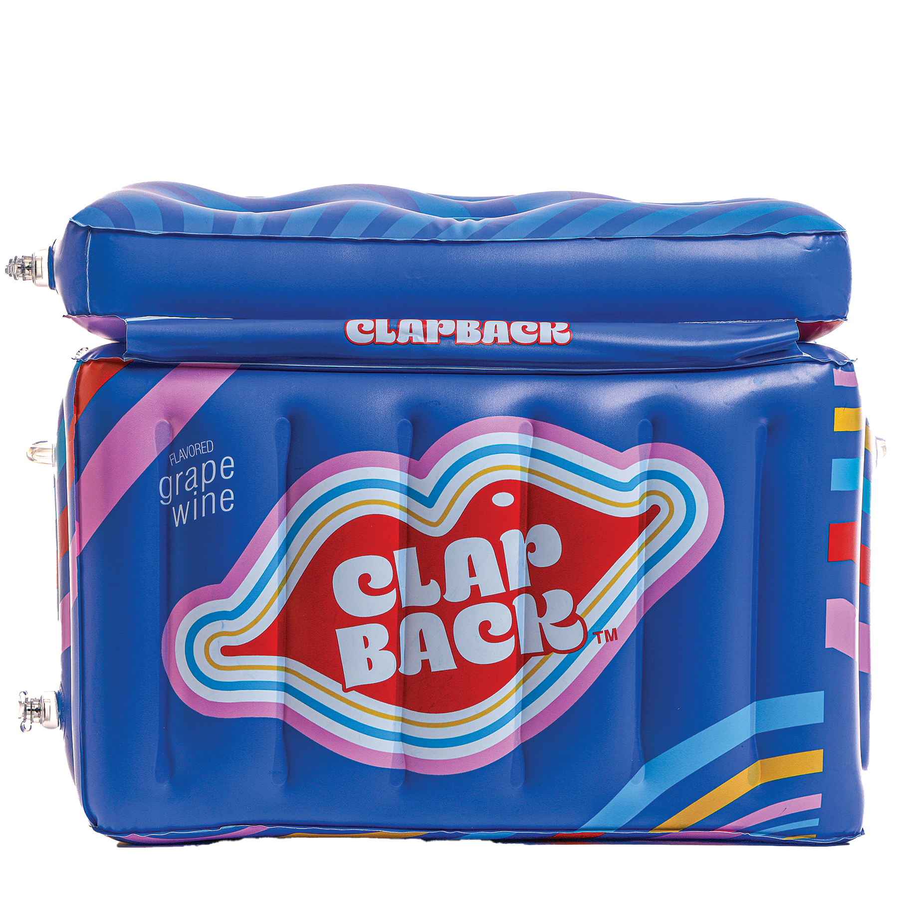 Inflatable cooler with 'Clap Back' branding on a white background