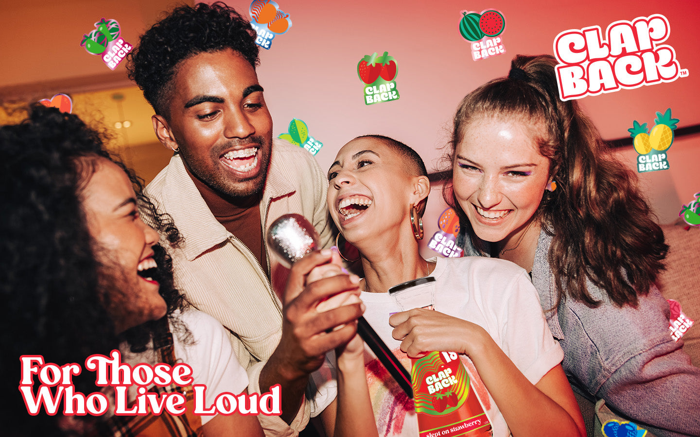 Group of friends singing karaoke and drinking wine - for those who live loud 