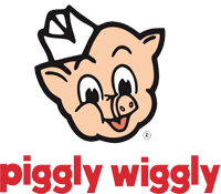 Logo of Piggly Wiggly with a cartoon pig character on a white background