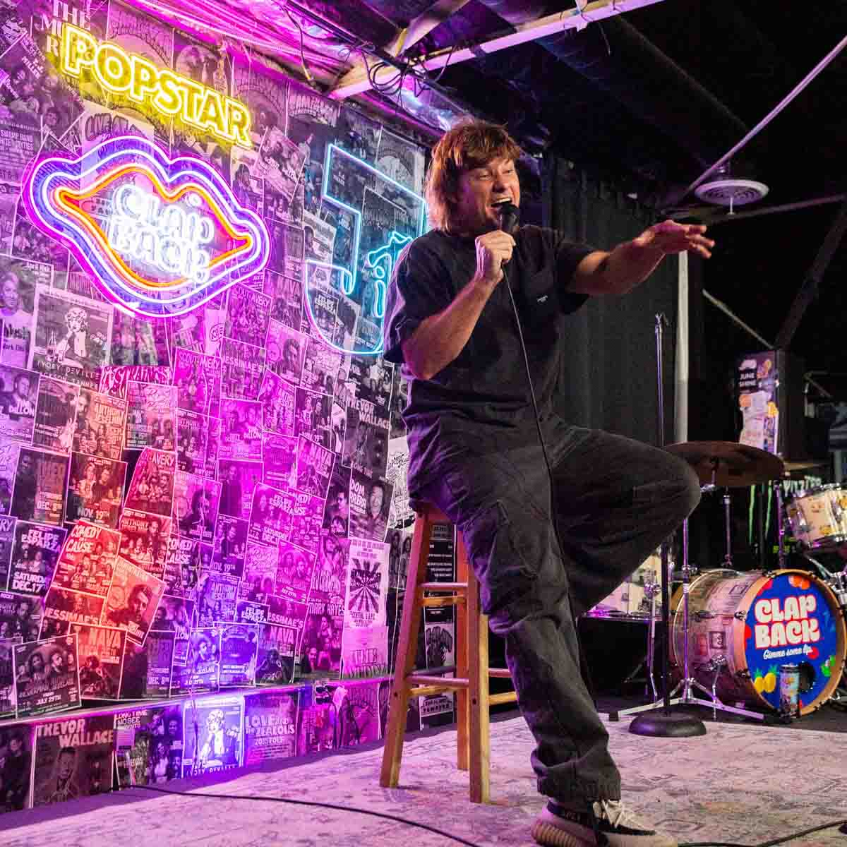 Theo Von on stage at Jam in the Van (sponsored by ClapBack)