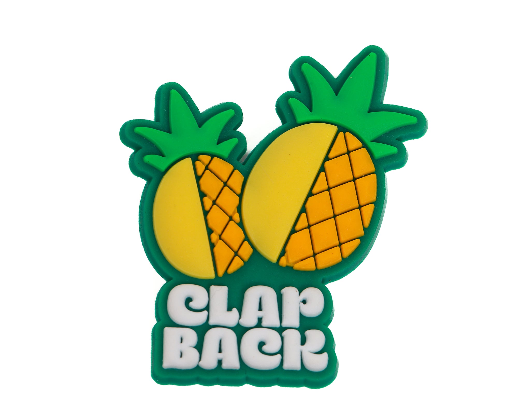 Pineapple-shaped patch with 'Clap Back' text on a white background