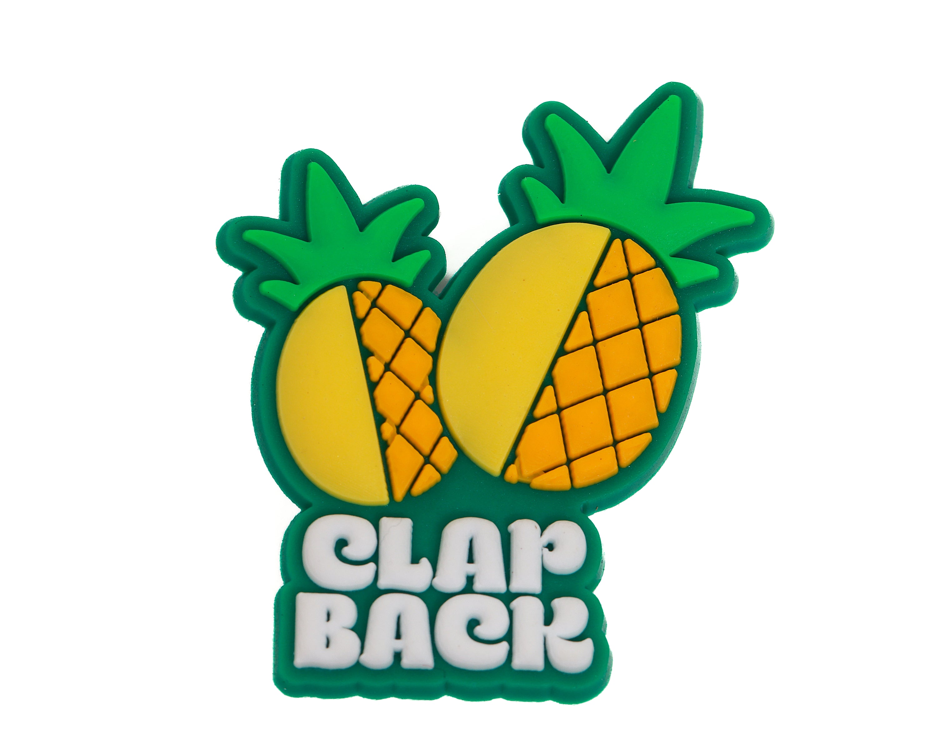 Pineapple-shaped patch with 'Clap Back' text on a white background