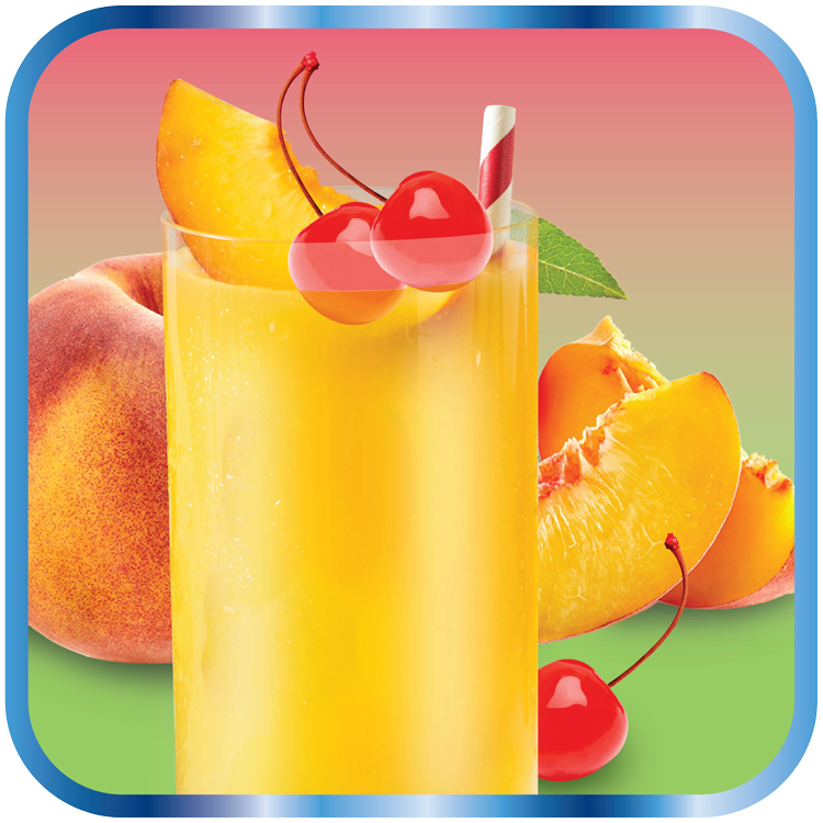 Clapback Peach wine in a glass with fruit garnish